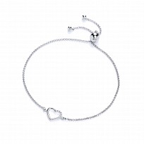 925 Sterling Silver CZ Heart Adjustable Bracelet
