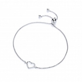 925 Sterling Silver CZ Heart Adjustable Bracelet