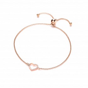 Rose Gold Plated CZ Heart Adjustable Bracelet