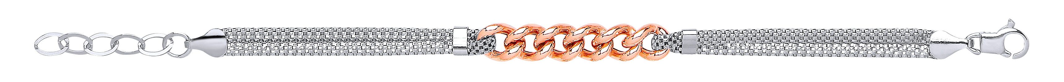 925 Sterling Silver Coreana Link Bracelet With Rose Gold Curb Detail