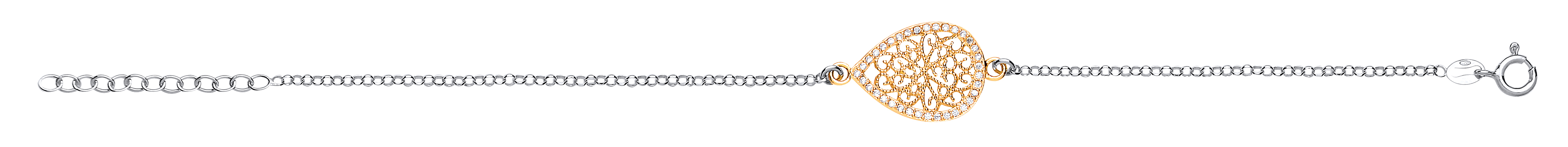 925 Sterling Silver & Gold Plated CZ Mesh Tear Drop Fancy Bracelet