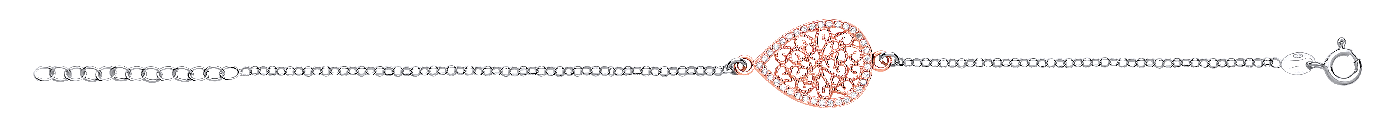 925 Sterling Silver & Rose Gold Plated CZ Mesh Tear Drop Fancy Bracelet
