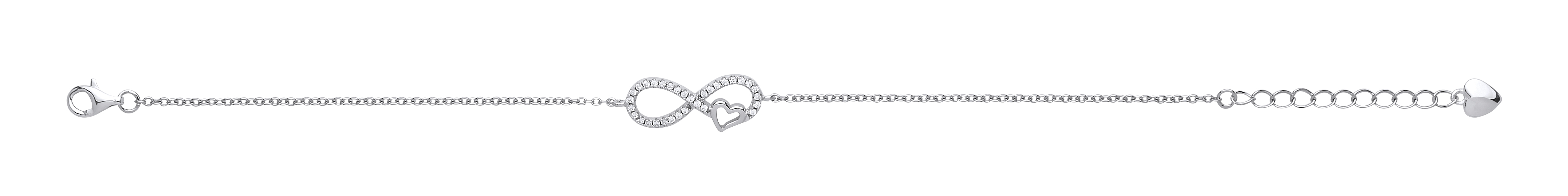 925 Sterling Silver CZ Infinity & Heart Fancy Bracelet