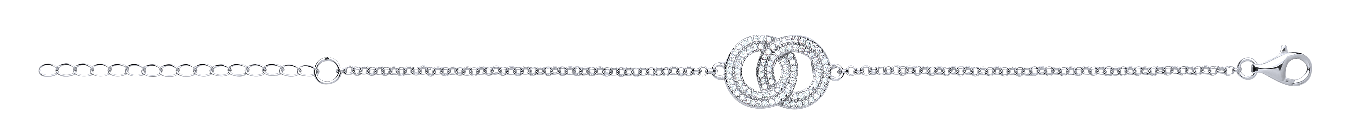 925 Sterling Silver CZ Interlocked Double Circle Fancy Bracelet
