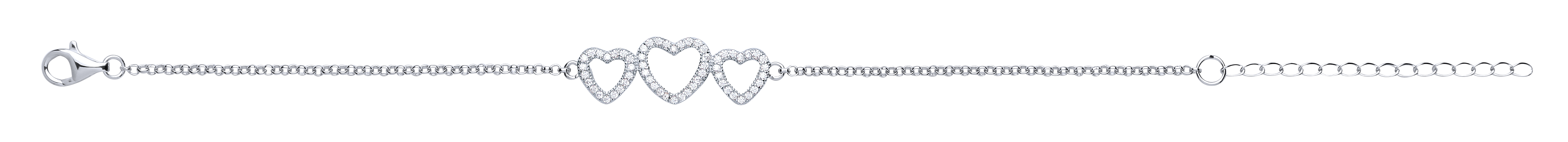 925 Sterling Silver CZ Triple Heart Fancy Bracelet