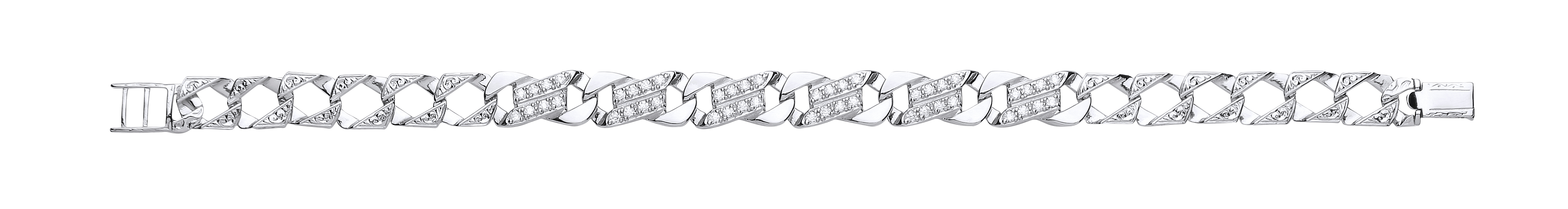 925 Sterling Silver Gents CZ Polished & Barked Chaps Bracelet