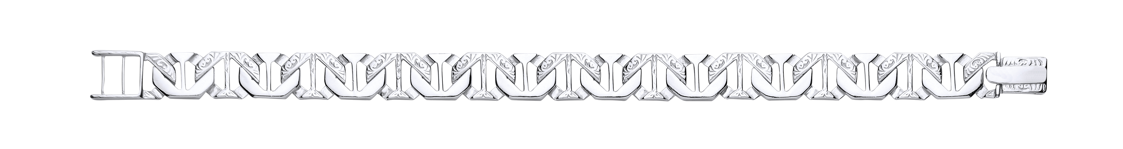 925 Sterling Silver Gents Chaps Bracelet With Polished & Barked Links