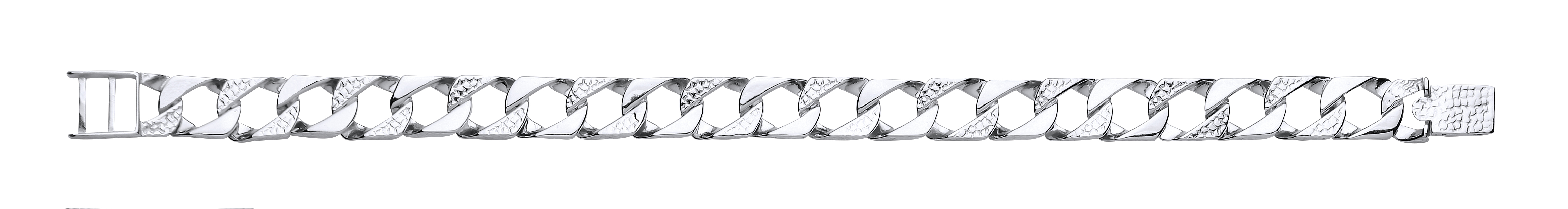 925 Sterling Silver Gents Chaps Bracelet With Polished & Barked Links