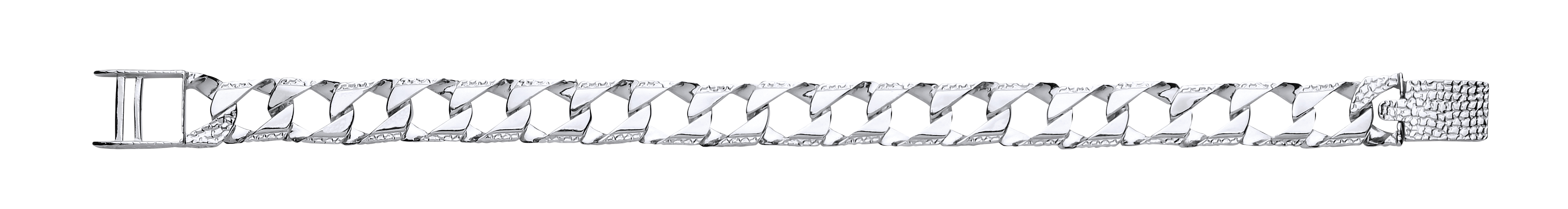 925 Sterling Silver Gents Chaps Bracelet With Polished & Barked Links