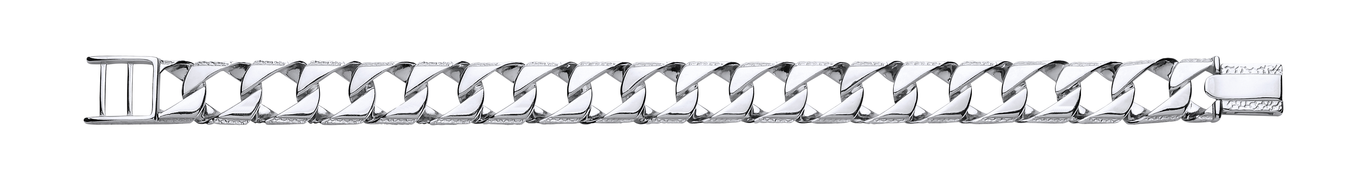 925 Sterling Silver Gents Chaps Bracelet With Polished & Barked Links