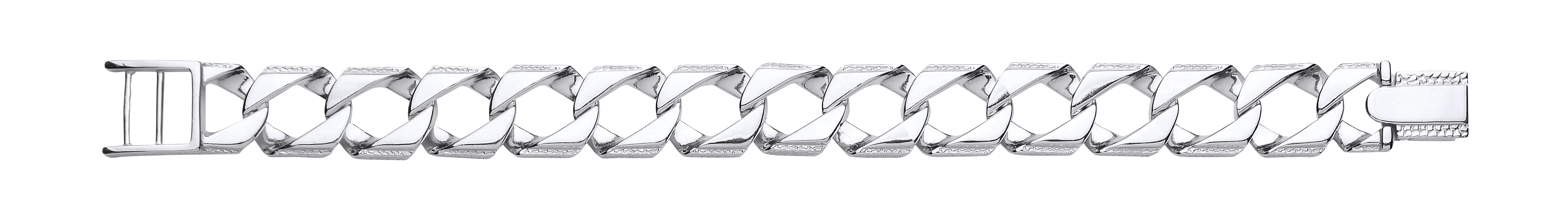 925 Sterling Silver Gents Chaps Bracelet With Polished & Barked Links