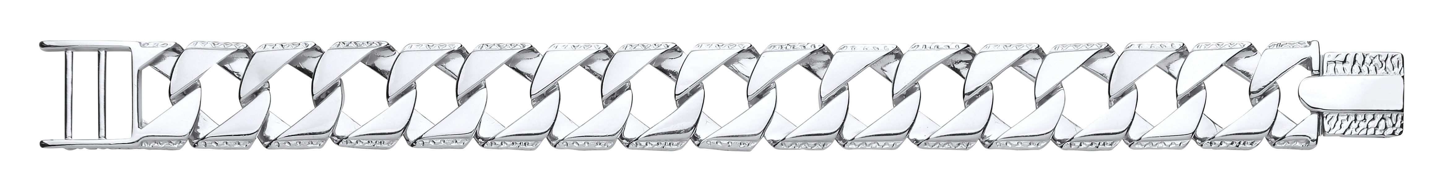 925 Sterling Silver Gents Chaps Bracelet With Polished & Barked Links