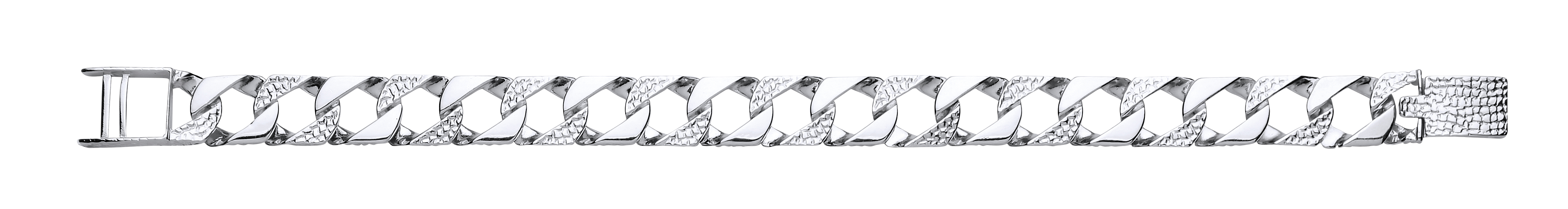 925 Sterling Silver Gents Chaps Bracelet With Polished & Barked Links