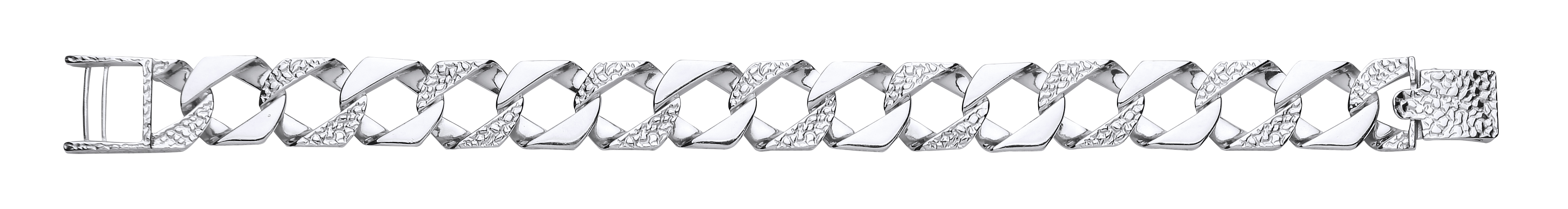 925 Sterling Silver Gents Chaps Bracelet With Polished & Barked Links