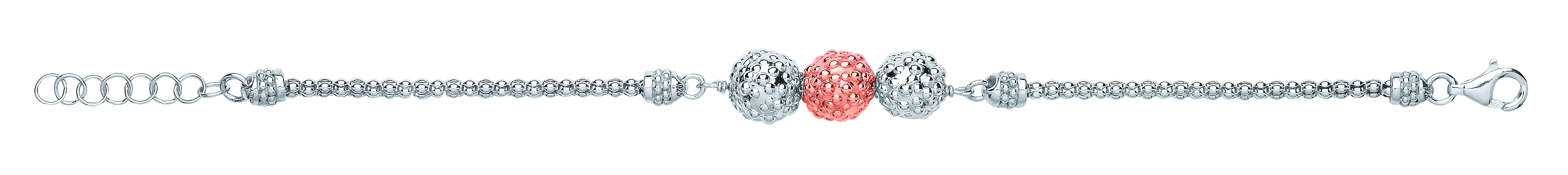 Silver & Rose Gold Plated Fancy Bead Bracelet With 3 Balls
