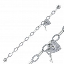 925 Sterling Silver CZ Fancy Charm Bracelet