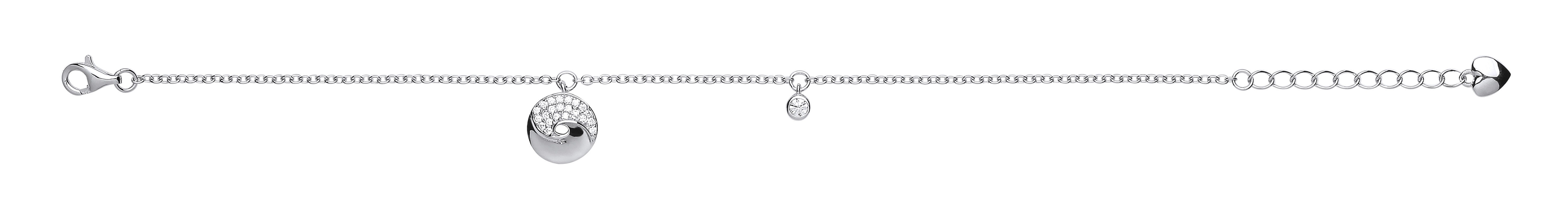 Silver CZ Twisted Yin and Yang Circle Bracelet