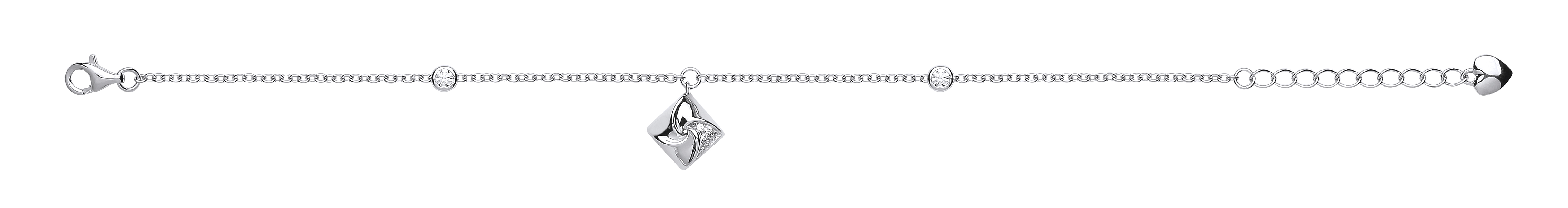 Silver Bracelet With A CZ Square Twist Charm