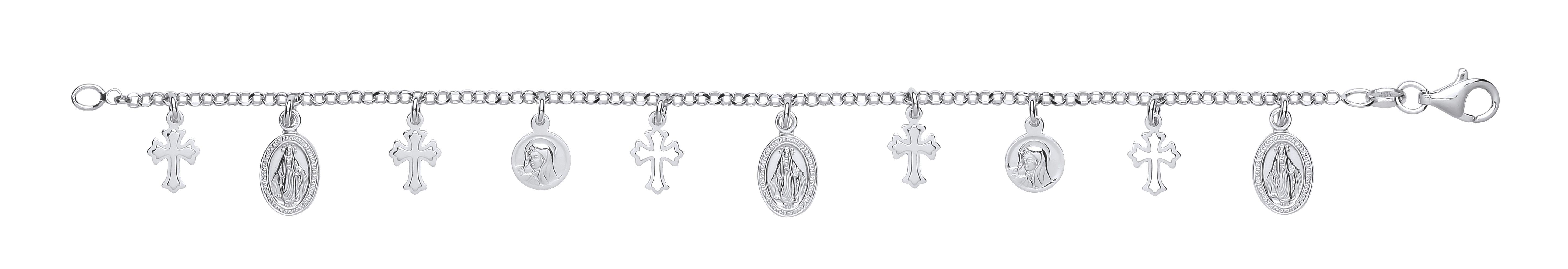 925 Sterling Silver Multiple Cross & St Christopher Bracelet