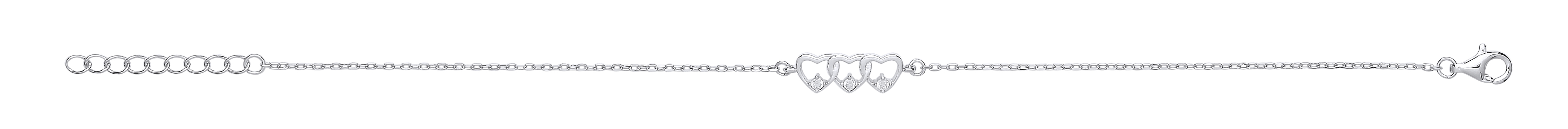Silver Triple CZ Heart Bracelet