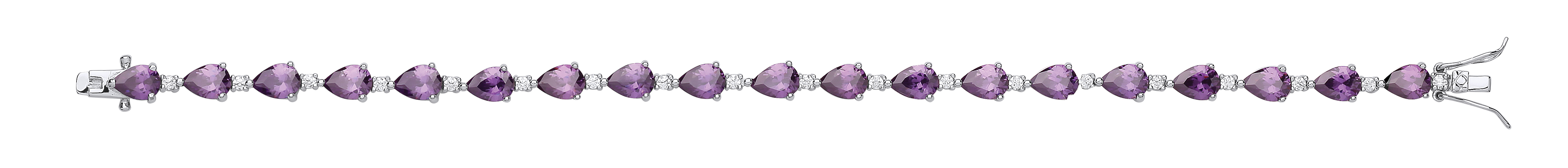Silver CZ & Amethyst Pear Drop Tennis Bracelet