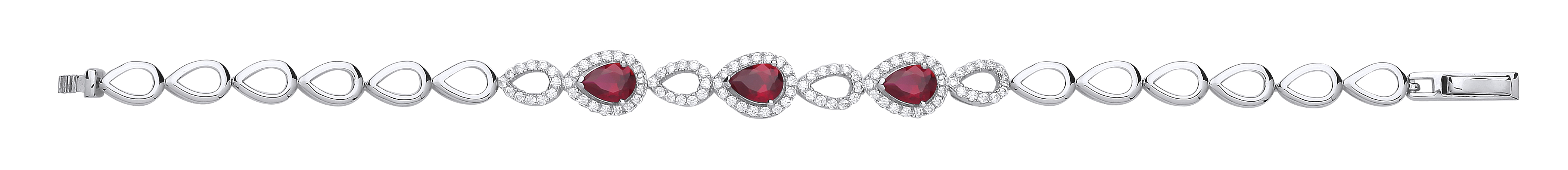 Silver CZ & Ruby Pear Drop Bracelet