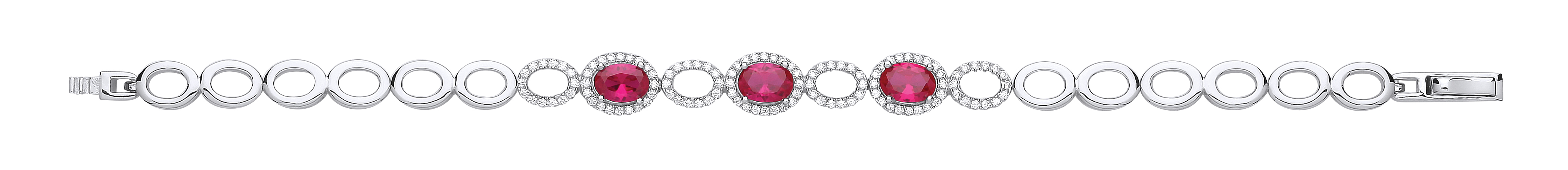 Silver CZ & Ruby Oval Link Bracelet