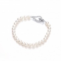 925 Sterling Silver CZ & Fresh Water Pearl Ladies Bracelet