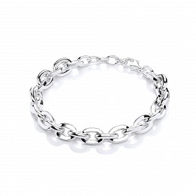 925 Sterling Silver Fancy Oval Link Ladies Bracelet