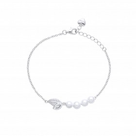 Silver CZ Leaf & Pearl Fancy Bracelet