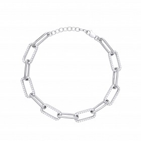 Silver CZ Paperlink Style Fancy Bracelet