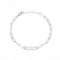 Silver CZ Ladies Paper Link Chain Bracelet