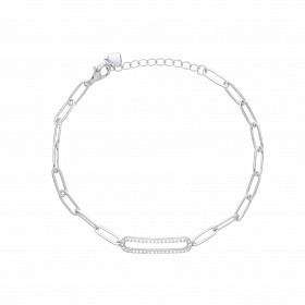 Silver CZ Ladies Paper Link Chain Bracelet