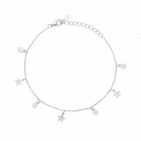 Silver Ladies Disc & Stars Charm Bracelet