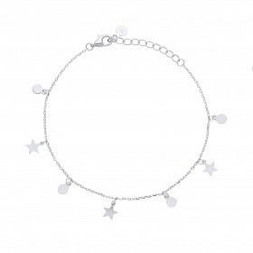 Silver Ladies Disc & Stars Charm Bracelet