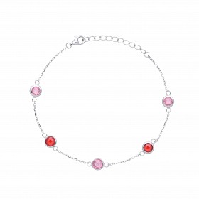 Silver Ladies Pink & Garnet CZ Dainty Bracelet