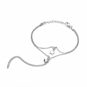 Silver Star & Moon Chain Bracelet And Connected Ring
