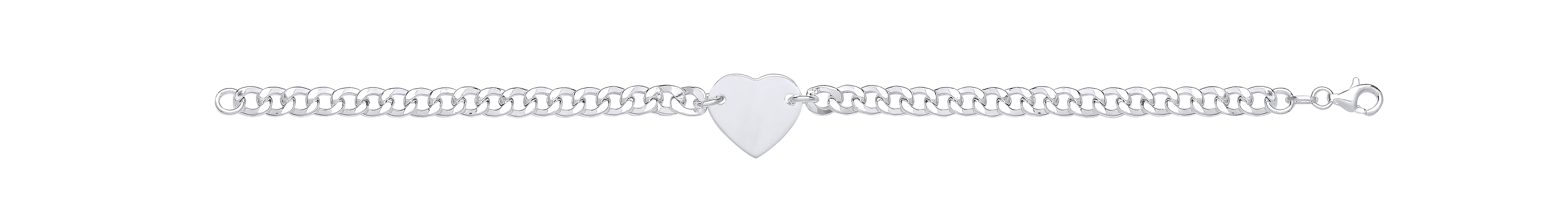 Silver Cuban Curb Link Bracelet With Heart Tag