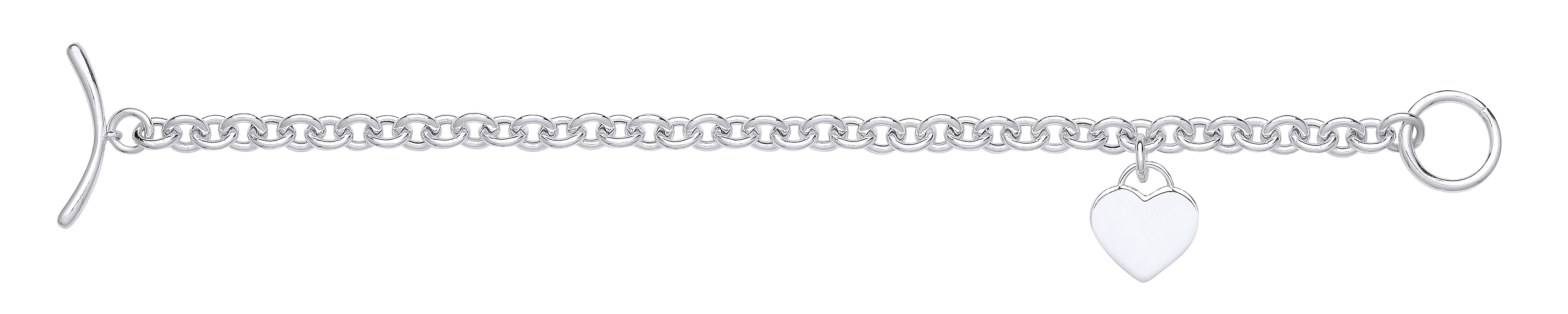 925 Sterling Silver Heart Charm & T-Bar 7.5