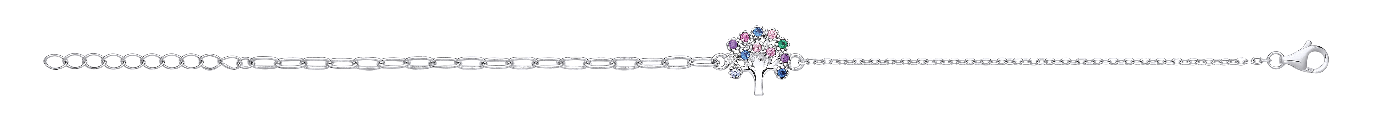 Silver CZ Multicolour Tree Of Life Bracelet