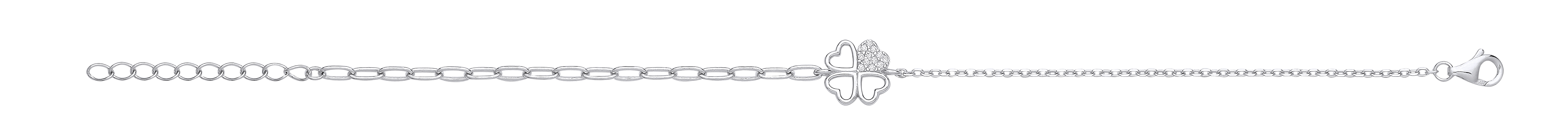 Silver CZ 4 Leaf Clover Heart Fancy Bracelet
