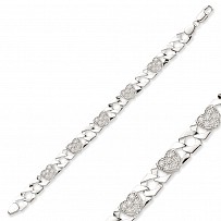 Silver Childrens CZ Heart Polished Curb Bracelet - 6