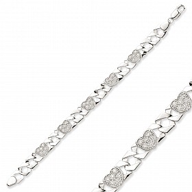 Silver Childrens CZ Heart Polished Curb Bracelet - 6