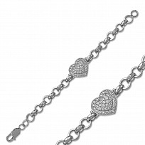 Silver Childrens CZ Heart Belcher Bracelet - 6