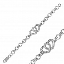 Silver Children's CZ Double Heart Belcher Bracelet - 6