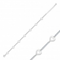 Silver CZ Fancy Polished Hearts Bracelet