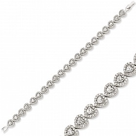 Silver CZ Clustered Heart Tennis Bracelet