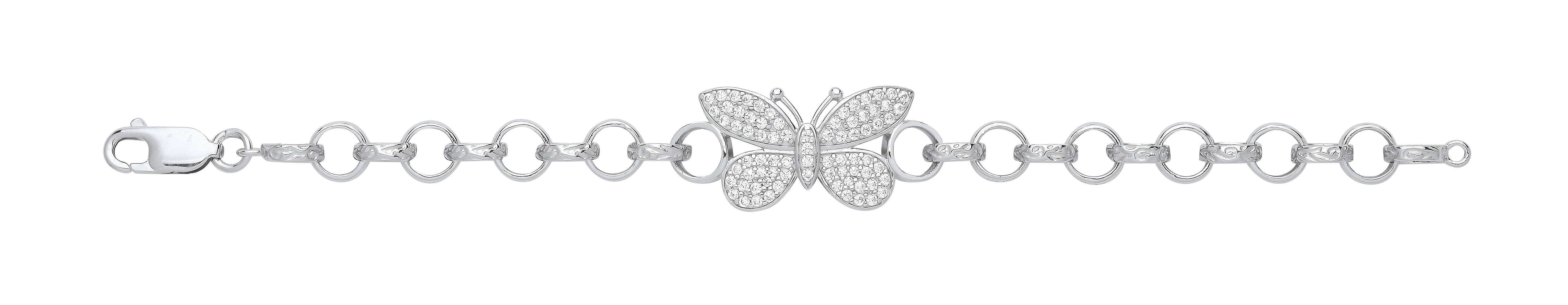 Silver Childrens CZ Butterfly Belcher Bracelet - 6