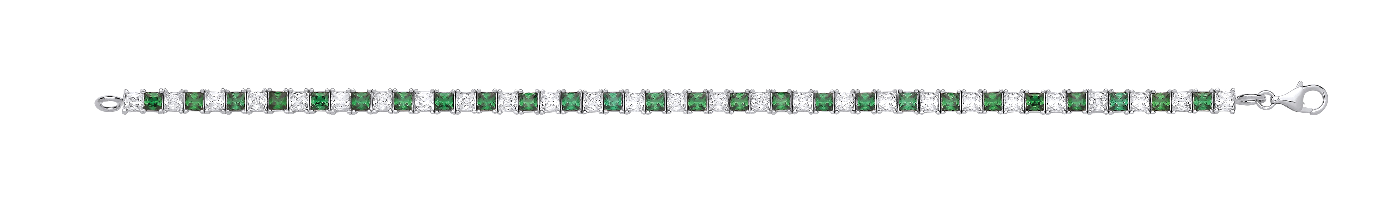 Silver CZ & Emerald Square Cut Tennis Bracelet