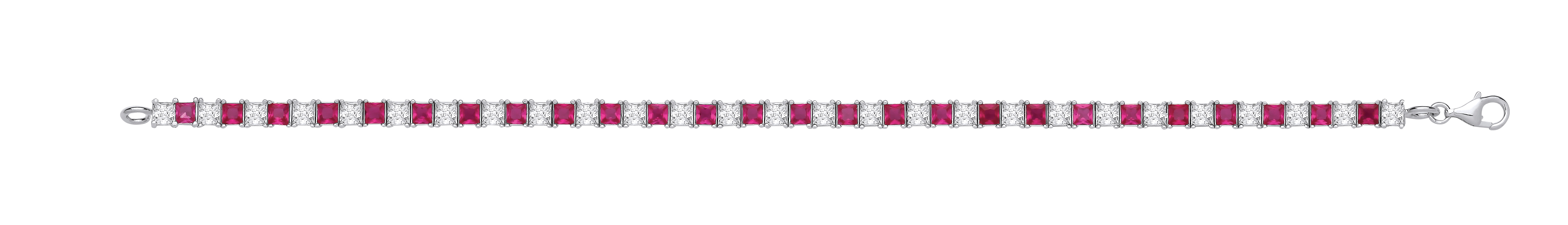 Silver CZ & Ruby Square Cut Tennis Bracelet